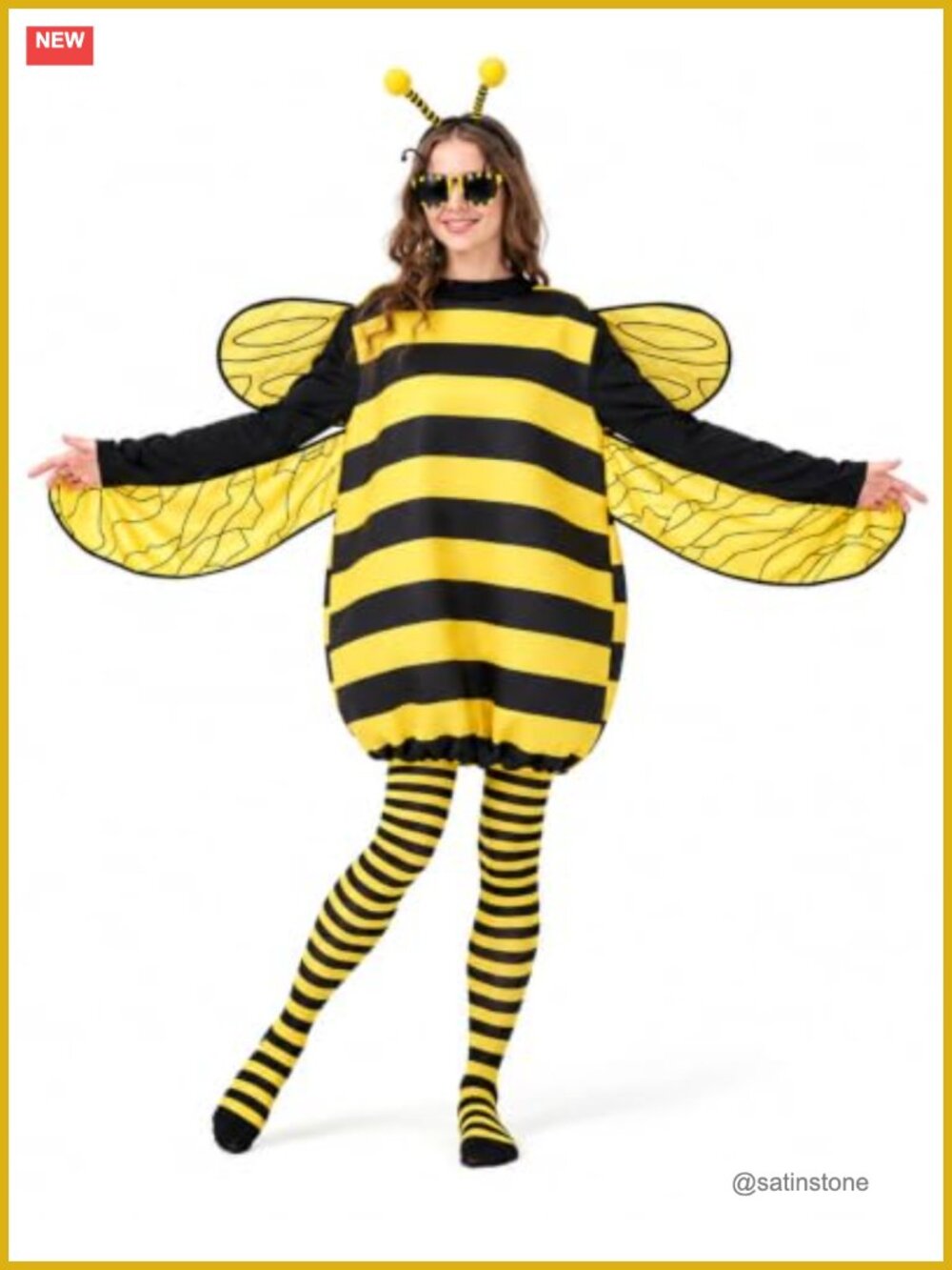 4-Piece Women's Bee Costume Set with Headband, Glasses & Socks